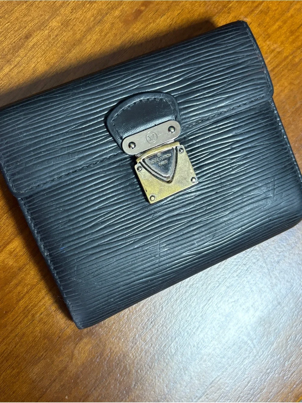 Louis Vuitton Used Black Epi Leather Wallet with Gold Hardware